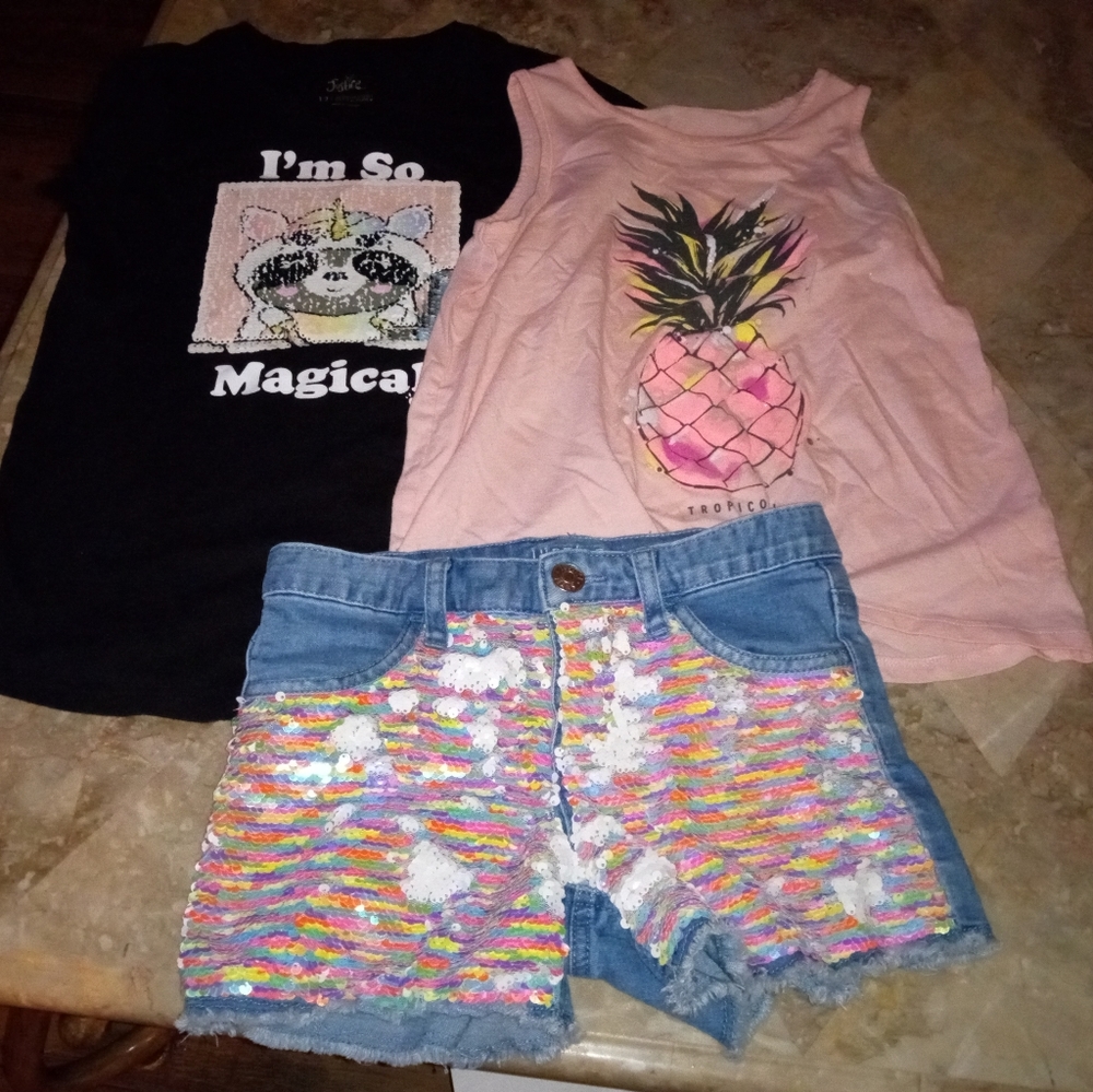 Original Justice Sequin Shorts Size 10 & two Justice Shirts Size 12